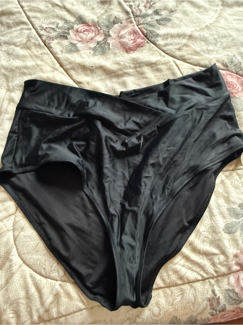 Black Women's Crossover Waist Bikini Bottom